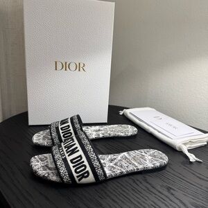 Christian Dior Dway Slide Sandal Embroidered Logo Black/White 37.5